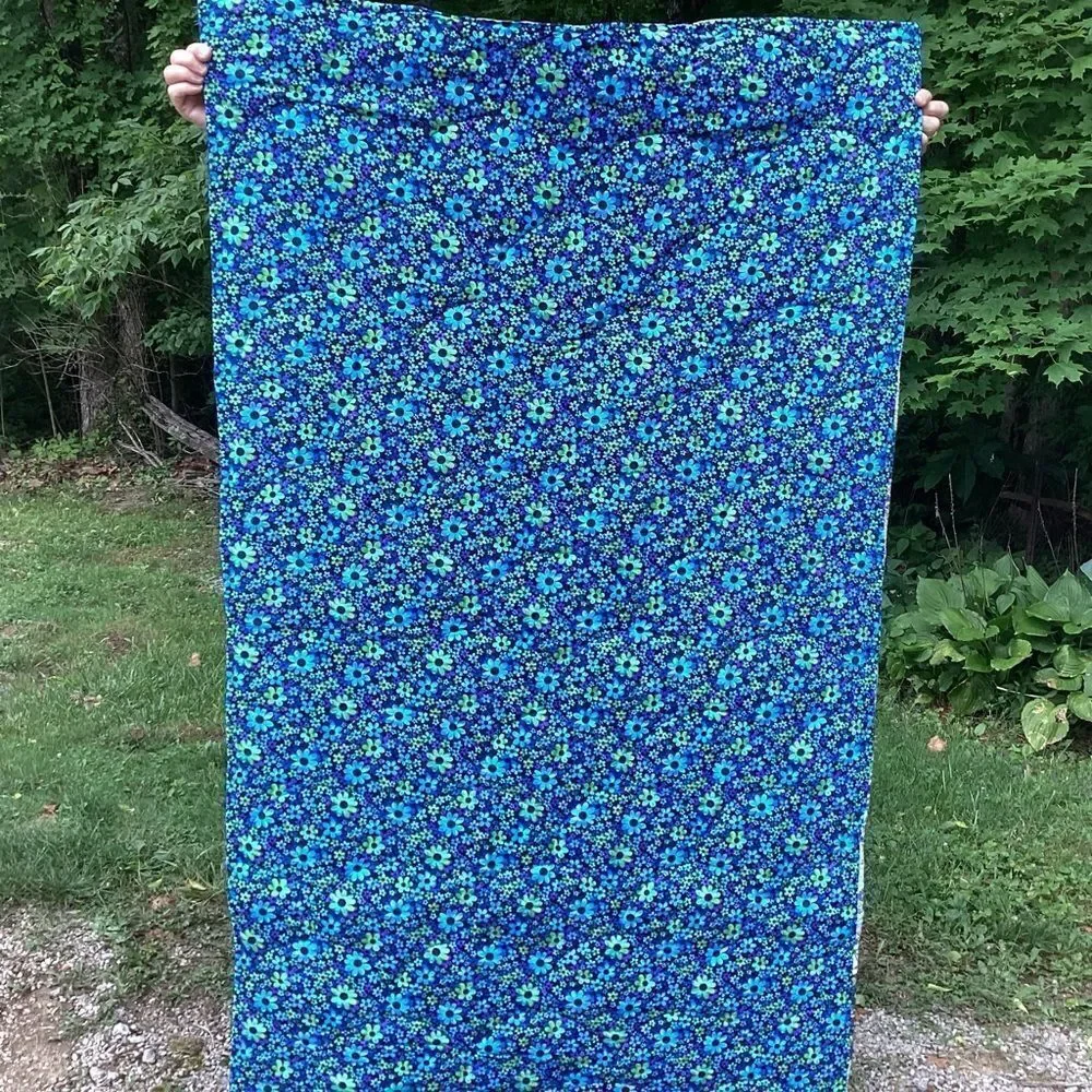 NWT. Hand Crafted Blues and Greens Gardens Quilt with Liberty Lawn Fabrics
